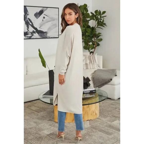 MILIO MILANO MODAL CARDIGAN ivory open duster cardigan sweater large - Picture 4 of 12